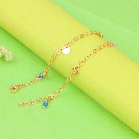 "Elegant Rose Gold Anklet with Blue Beads and Pearl Charms, XPAL1180 - Picture 8 of 12